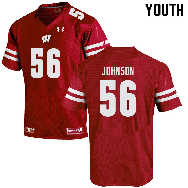 Wisconsin Badgers Youth #56 Rodas Johnson NCAA Under Armour Authentic Red College Stitched Football Jersey HR40Q60CK